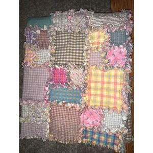 Vintage Homemade Block Patchwork Baby Quilt Top 47"x62" Multicolored